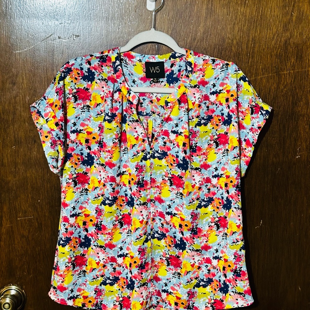 W5 Pink and Yellow Cuffed Sleeve Blouse